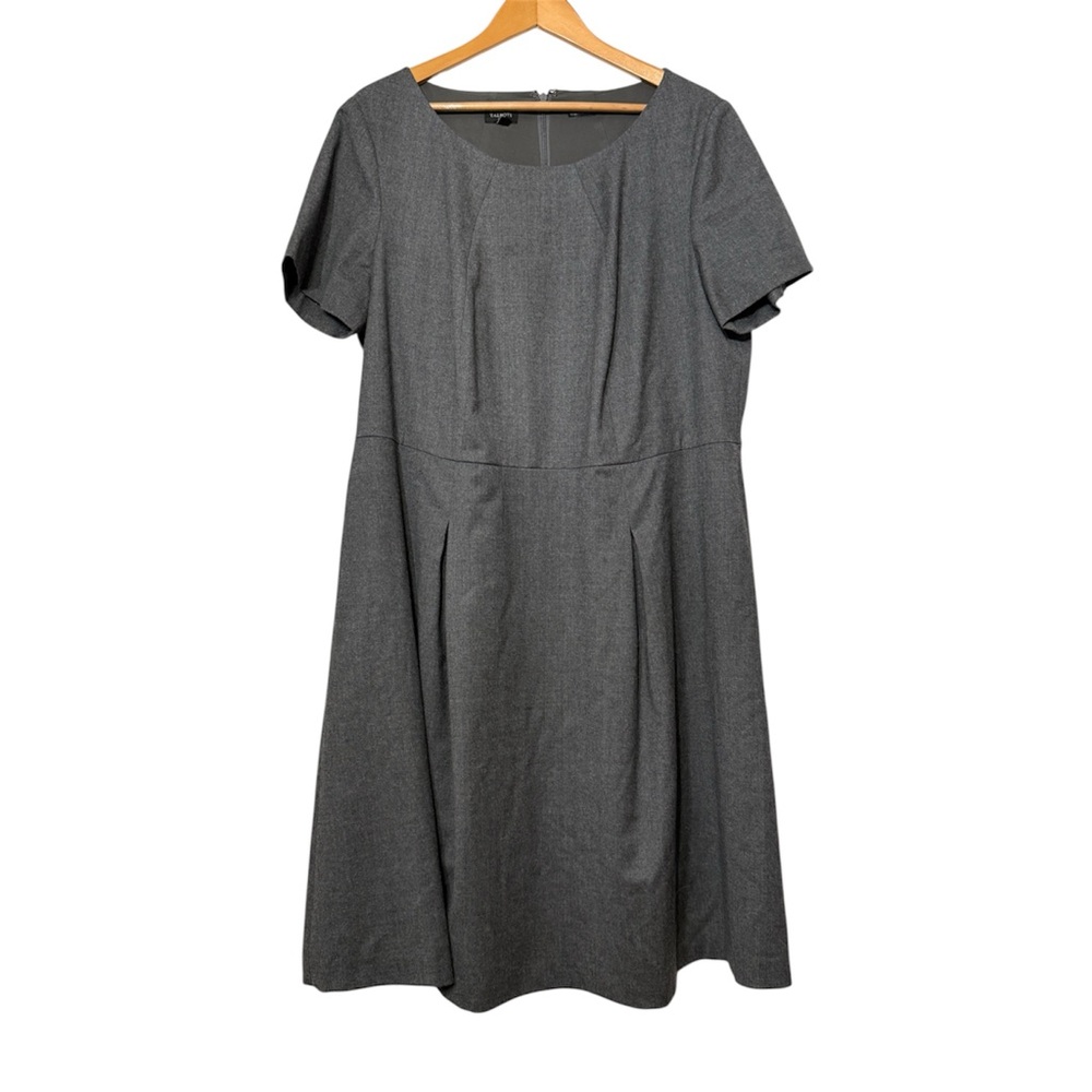 Talbots Luxe Italian Flannel Wool Sheath Dress Office Career Charcoal Gray 16 W